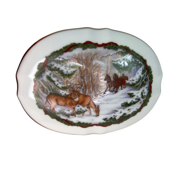 1986 Heritage House Melodies of Christmas Porcelain Trinket Box Deer Sleigh - Picture 2 of 12